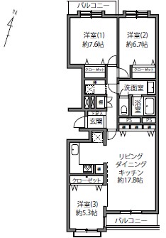 上原グリーンハイム1号棟-間取り